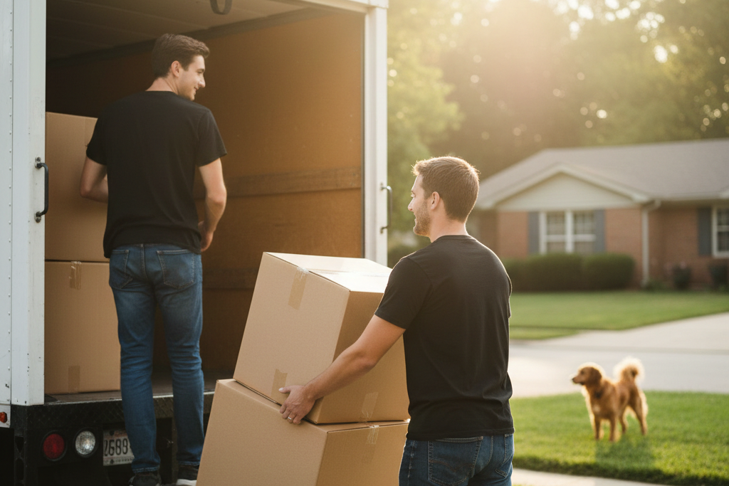 moving boxes home living room